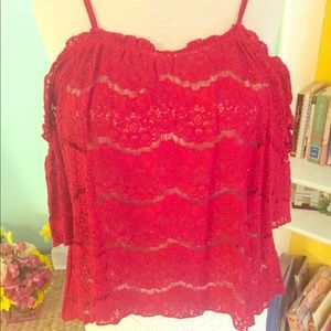 Sweet Red Cold Shoulder Lace Top